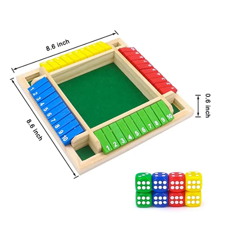 Deluxe Four-Sided Shut The Box Dice & Board Game